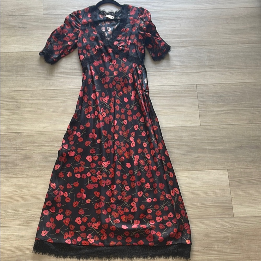 Elegant Floral Black and Red Dress